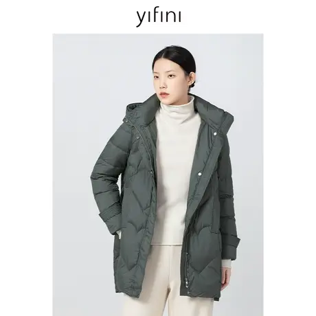 Yifini/易菲心形绗线连帽保暖羽绒服女2023冬季新款中长款外套图片