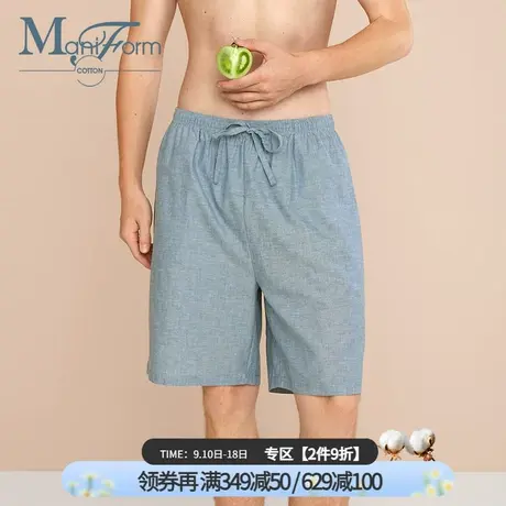 曼妮芬棉质生活棉麻梭织亲肤透气五分裤家居服睡裤男士短裤商品大图