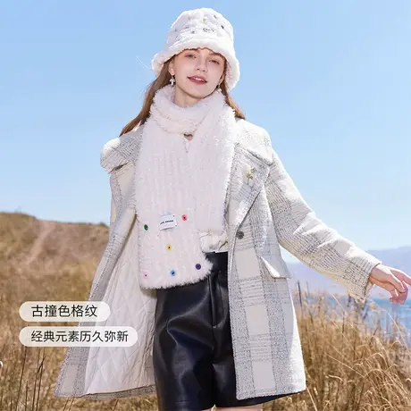 【直播间】香影格子毛呢外套女2023秋冬新款高级感中长宽松复古商品大图