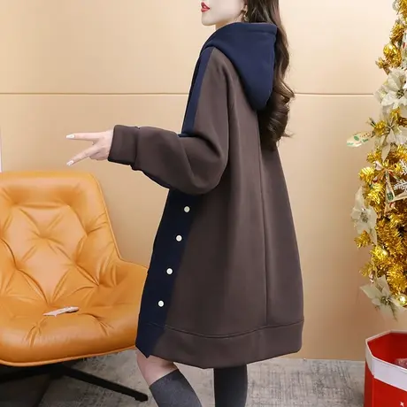 加绒加厚连帽卫衣女中长款2023新款秋冬季爆款洋气宽松设计感外套图片