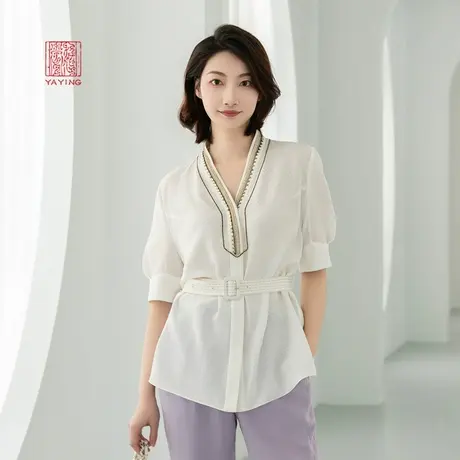 EP雅莹高端系列 国风中式立领泡泡袖收腰真丝衬衫 商场同款2216A图片