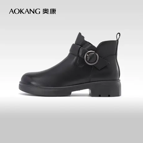 奥康女鞋 冬季新款真皮时尚短靴加绒复古百搭切尔西靴时装靴商品大图