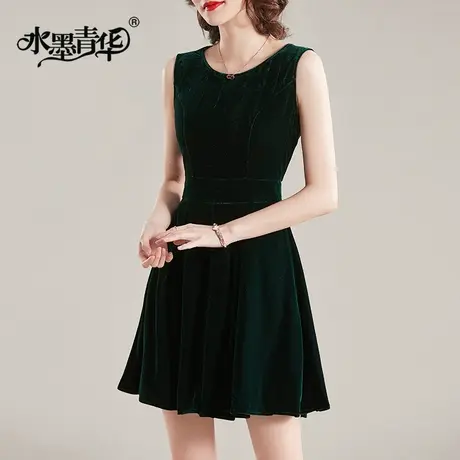 【1件7.9折】夏装新品时尚背心裙修身丝绒无袖连衣裙马甲裙连身裙商品大图