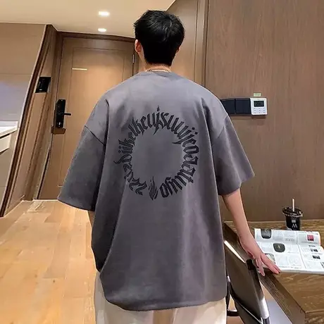 麂皮绒美式vintage短袖t恤男夏季半袖衣服休闲体恤复古高街打底衫商品大图