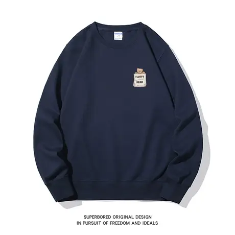 趣味假口袋小熊印花卫衣男春秋款小众设计感宽松休闲长袖秋季上衣商品大图