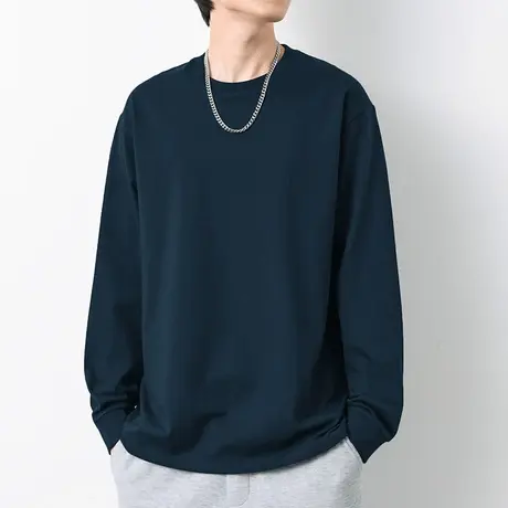 260g美式重磅纯棉长袖t恤男纯色小衫秋冬内搭打底衫厚实全棉秋衣商品大图