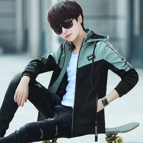 秋季外套男韩版潮流学生修身连帽夹克青少年春秋休闲帅气秋装褂子商品大图