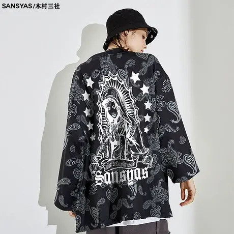 木村三社SANSYAS 圣母腰果花衬衣男潮流ins潮牌道袍外套潮牌痞帅商品大图