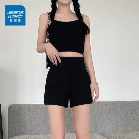 真维斯黑色a字短裤夏季新款高腰弹力辣妹短裤外穿热裤商品大图