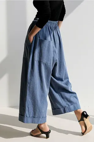 春夏新款百搭休闲阔腿裤女士时尚文艺大码松紧腰显瘦垂感直筒裤图片