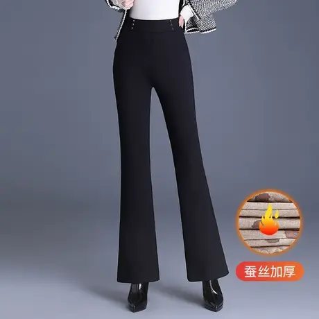 加厚喇叭裤女冬季高腰黑色保暖棉裤2023新款弹力显瘦通勤职业长裤商品大图