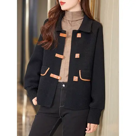 宝诗黎翻领宽松显瘦开衫短款外套女时尚气质针织上衣2024早春新款商品大图