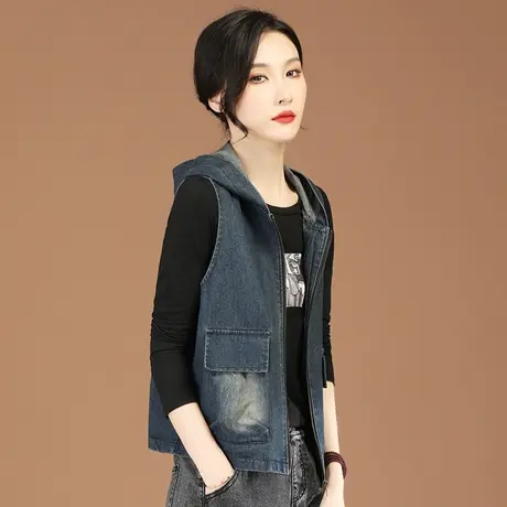 韩潮袭人复古连帽牛仔马甲女2024春装新款百搭显瘦背心马夹短外套图片