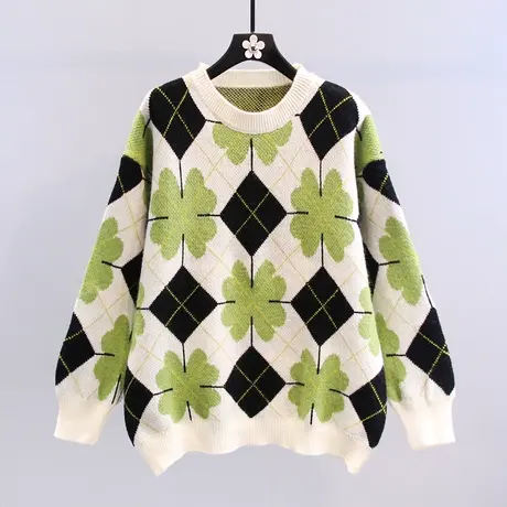 拼色复古慵懒风毛衣女冬季2023新款日系宽松洋气百搭减龄针织上衣图片