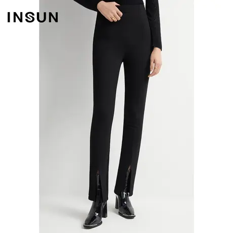 INSUN恩裳线上专选冬季破缝开叉修身直筒休闲裤图片