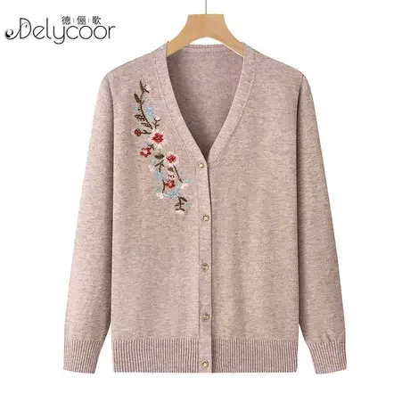 秋季新款女装针织长袖t恤中年妈妈装V领短款打底小衫薄款休闲上衣商品大图