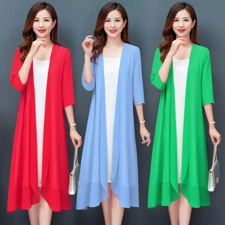 夏季新款中长款过膝仙气雪纺开衫宽松大码防晒衣薄款披肩空调衫女图片