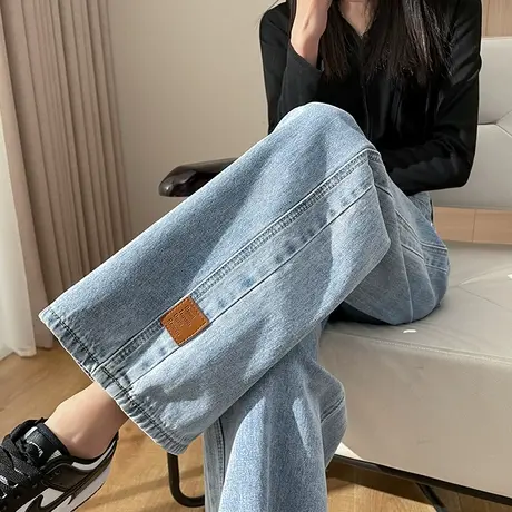 阔腿牛仔裤女宽松大码胖mm春秋季新款裤子浅色复古休闲垂感直筒裤图片