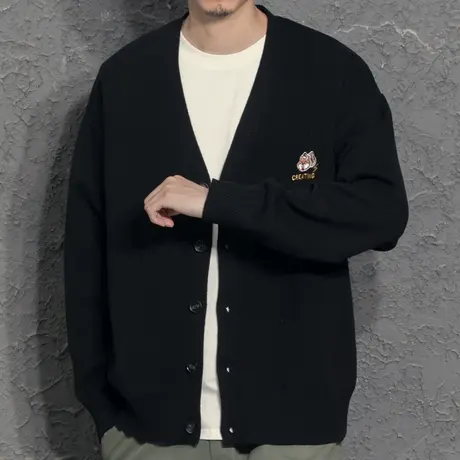 2021秋季开衫男针织衫宽松韩版潮流休闲外穿毛衣男士春秋薄款外套商品大图