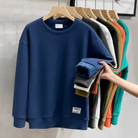 华夫格卫衣男秋冬2023新款潮ins潮牌男装上衣男士打底衫加绒加厚图片