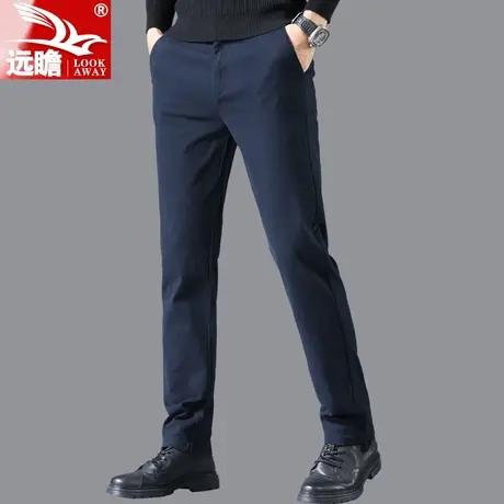 宝蓝色休闲裤男士纯棉秋冬季直筒百搭2021年新款修身小脚裤子显瘦商品大图