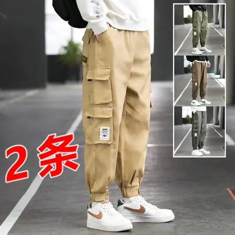 工装裤男长裤黑色直筒宽松多口袋潮牌秋季韩版潮流休闲裤薄裤子男图片