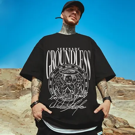 oversize美式高街潮牌大码胖子男装国潮宽松短袖T恤潮流ins半袖夏商品大图