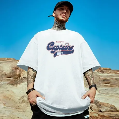 美式重磅潮牌宽松T恤胖子短袖男加肥加大五分袖纯棉大码男装夏季图片