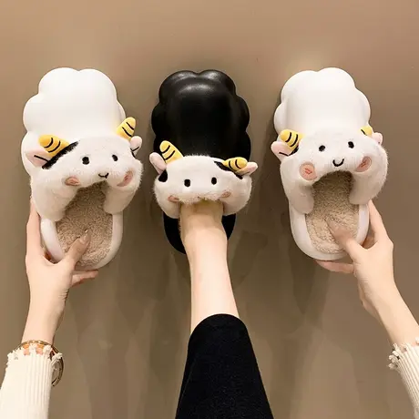 2024新款可拆卸防水棉拖鞋女秋冬季外穿可爱室内厚底居家加绒防滑商品大图