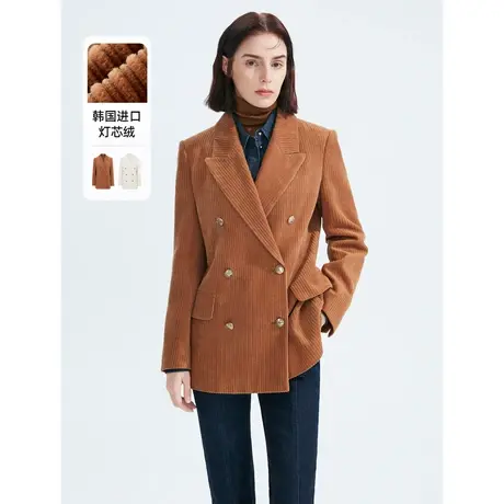 朗姿纯棉灯芯绒复古摩登西装外套女商务通勤秋冬季奥莱西服高级感图片