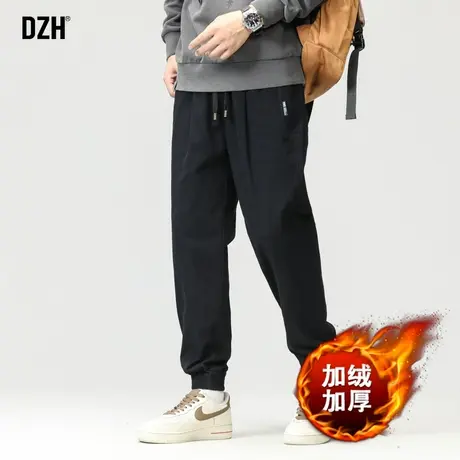男士冬季黑色加绒加厚裤子男冬款痞帅男裤休闲裤男款束脚裤哈伦裤商品大图