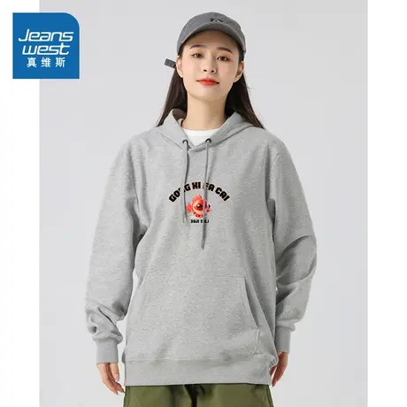 KI真维斯女装连帽套头衫2024春季新款慵懒风宽松上衣女生长袖卫衣商品大图