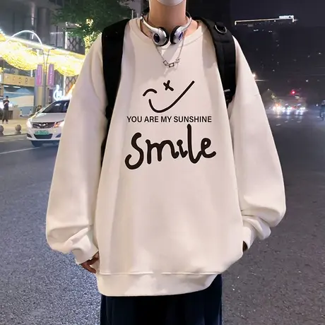 潮牌卫衣男春秋季2024新款港风男装无帽外套宽松圆领打底衫长袖t商品大图