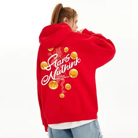 Nuthink重磅420g本命年新年龙卫衣男潮加绒加厚情侣宽松大码外套图片