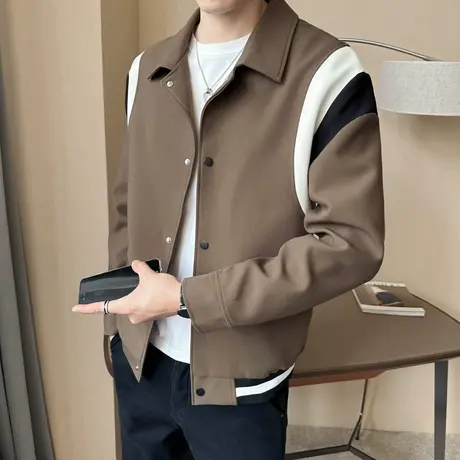 春秋季新款轻熟风夹克男上衣韩版ins痞帅拼色小众时尚休闲外套商品大图