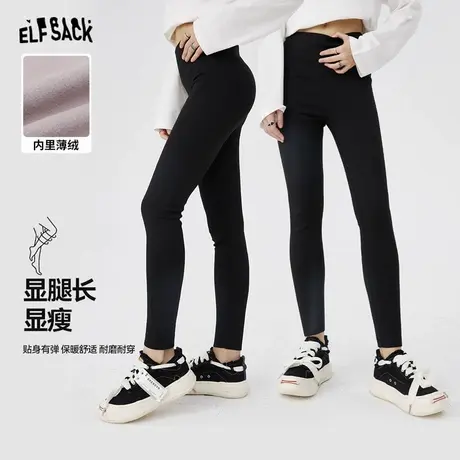 妖精的口袋黑色加绒鲨鱼裤女2024早春新款小个子显瘦高腰打底裤图片