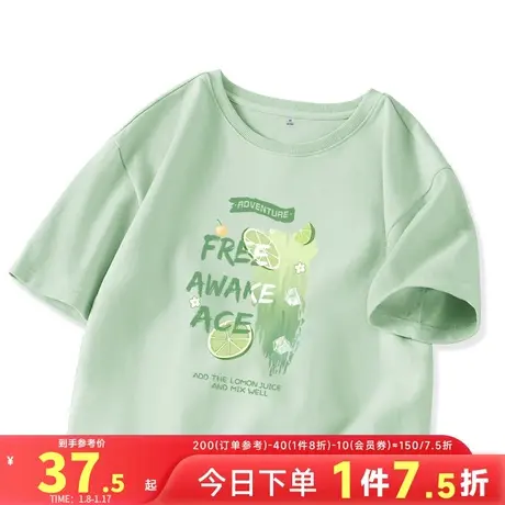 JR真维斯绿色短袖T恤女2024夏季新款纯棉别致上衣宽松超好看女装图片