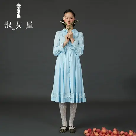 淑女屋官方旗舰店泡芙领优雅连衣裙图片