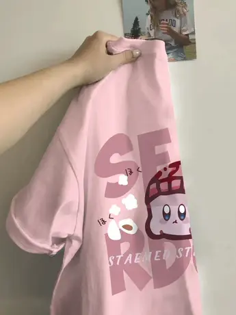 出乎意料的好穿！短袖t恤女2024夏季新款粉色温柔风宽松休闲上衣商品大图