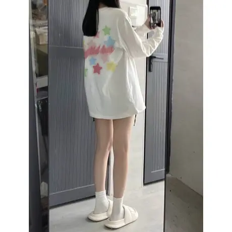 纯棉长袖t恤女春秋季薄款2023新款宽松韩版早秋打底衫上衣服潮牌商品大图