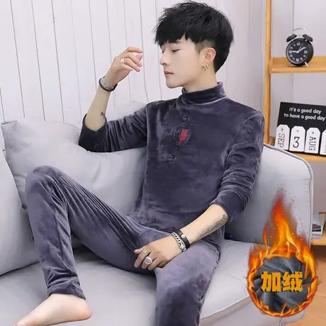 青少年保暖内衣男秋冬季金丝绒套装中领打底衫学生秋衣秋裤可外穿商品大图