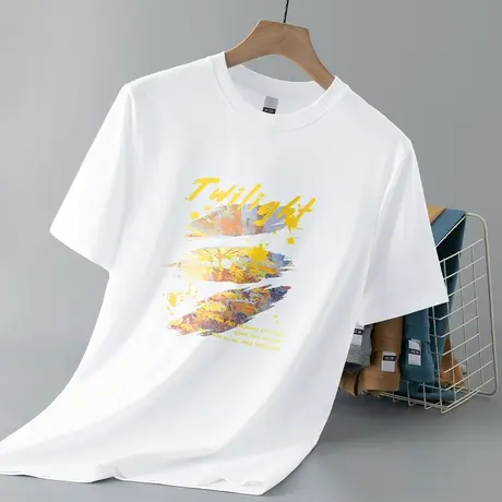 230g重磅纯棉短袖t恤男装白色半袖圆领上衣服液氨长绒棉全棉体恤商品大图