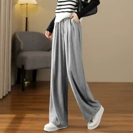 时尚气质休闲裤2023年秋季新款女装通勤百搭纯色宽松高腰直筒裤商品大图