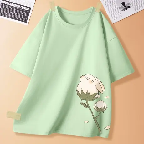 夏日多巴胺穿搭短袖t恤女2023夏季新款果绿色宽松半袖设计感上衣商品大图