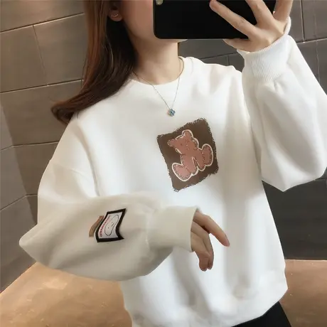 卡通小熊减龄学生2023秋季学生卫衣女士显瘦短款长袖小个子设计感商品大图