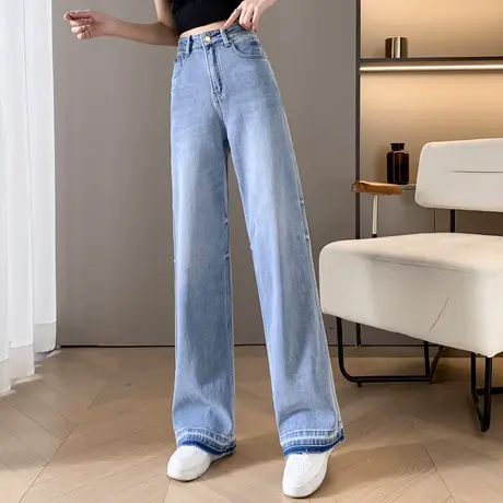 高腰阔腿牛仔裤女2023新款春夏薄款女裤休闲拖地裤宽松长裤直筒裤图片