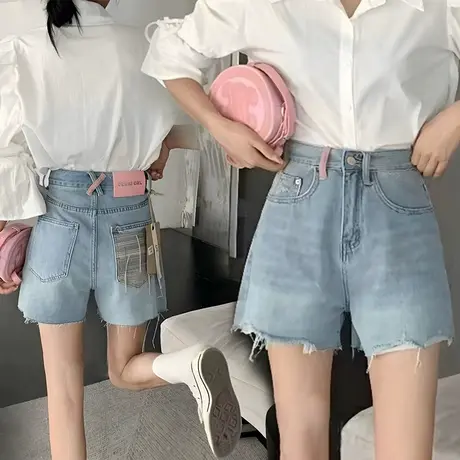 牛仔短裤女夏季薄款设计感高腰时尚毛边阔腿热裤宽松显瘦a字裤子图片