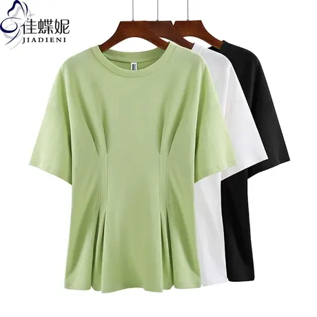 夏季新款韩版圆领修身收腰纯白显瘦纯色短袖体恤上衣内搭女打底衫商品大图