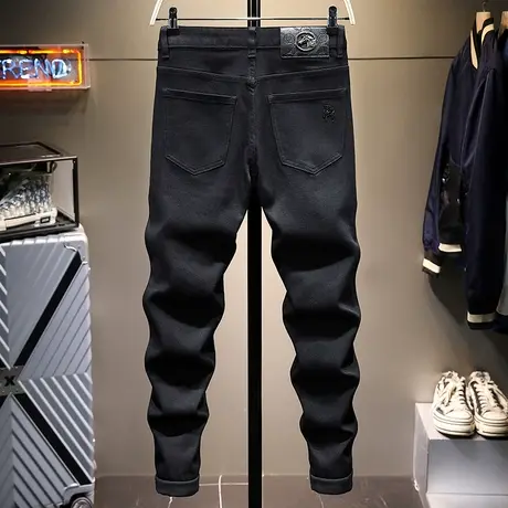 秋冬款纯黑色牛仔裤男直筒修身显瘦韩版潮流男士休闲长裤子小脚裤商品大图