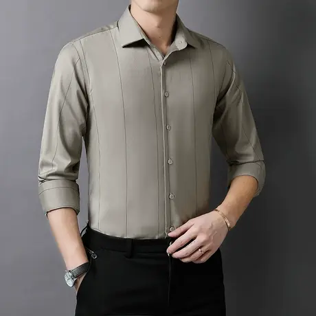 春季轻奢商务条纹长袖衬衫男士2022新款百搭衬衣免烫休闲正装寸衫商品大图